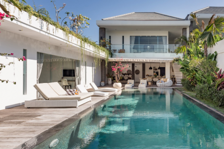 Modern villa with pool and wooden terrace, Canggu
